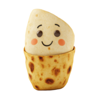 Cute animated character of a smiling tortilla surrounded by a tortilla shell in a cheerful design png