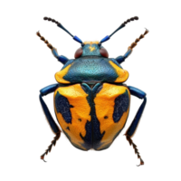 Brightly colored beetle with unique patterns captured in detail on a white background png