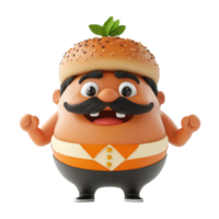 Fun burger character with a cheerful expression stands confidently in a playful cartoon style png
