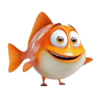 Colorful animated fish character smiling cheerfully in a playful underwater setting during bright daylight png