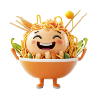 Playful bowl character with noodles and toppings in a cheerful display of creativity and fun png