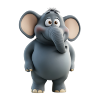 Cute cartoon elephant character standing with a cheerful expression in a simple background png