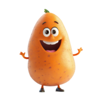 Happy animated character with a cheerful expression and bright orange color standing on a plain background png