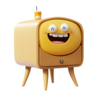 Colorful cartoon television character with a cheerful expression and a drink on top displayed in a playful setting png