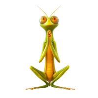 Cheerful green mantis character with large eyes in a playful pose against a white background png