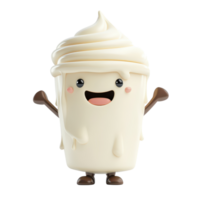 Cute animated character of a smiling cup with ice cream on top, engaging viewers with joyful expression and inviting demeanor png