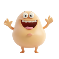 Joyful animated character with a round body and big smile waving in a cheerful pose png