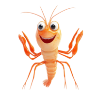 Happy cartoon shrimp character with big eyes and smiling expression in a playful pose png