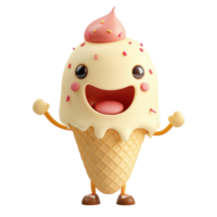 Cute ice cream character with a joyful expression standing in a whimsical setting png