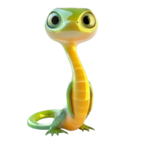 Colorful cartoon lizard character with large eyes stands in a playful pose in a simple background setting png