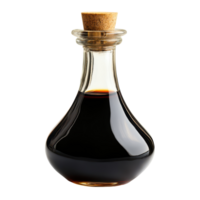 Dark balsamic vinegar in a decorative bottle on a white background, perfect for culinary use or dining png