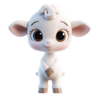 Cute animated goat character stands cheerfully with a playful expression in a colorful setting png