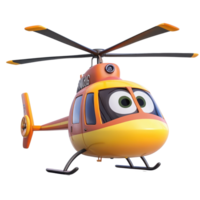 Colorful animated helicopter character ready for adventure in a whimsical setting with big eyes and a cheerful demeanor png