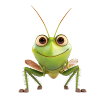 Cheerful green grasshopper smiling with big eyes in a playful pose on a white background png