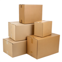 Stack of Various Sized Brown Cardboard Boxes on Transparent Background png