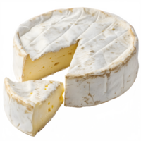 Wheel of Creamy Brie Cheese with a Slice Removed on Transparent Background png