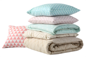Stack of Folded Bedding Items Photo png