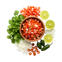Fresh vegetables levitating colorful peppers tomatoes zucchini basil png
