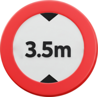 A red and white round button with the number 3 5 m png