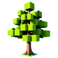 A miniature 8-bit Lego tree, with square leaves and a chunky trunk, perfect for retro game fans and Lego enthusiasts. png