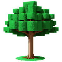 A pixelated 8-bit Lego tree with blocky branches and leaves, capturing the essence of retro gaming graphics. png