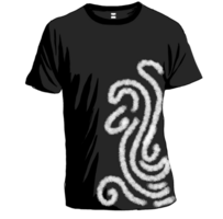 A sleek black t-shirt featuring a stylish white rope wave design across the chest, blending minimalist style with a dynamic, textured element for a modern look. png