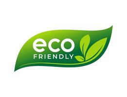 Parallelogram shape eco friendly label design with leaf icon. Elegant simple and minimalist green leaf. Illustration vector