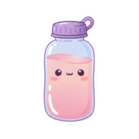 Charming Kawaii Glass Bottle with a Smiley Expression, Gradient Pastels and a Playful Look on Transparent Background png