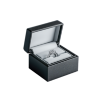 An open black box with a diamond ring inside png