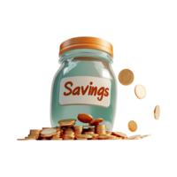 3D render of savings jar with coins png