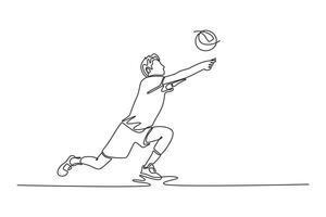 Continuous one line drawing male volleyball player receiving the ball with bump pass. He is training with his team or participating in competition. Single line draw design graphic illustration vector