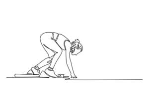 female runner using a starting block to start run on running track in stadium. Woman athlete practicing speed running marathon vector