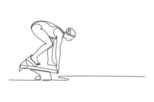 female swimmer getting ready to jump in swimming pool at starting block. Focused and ready for competitive competition vector