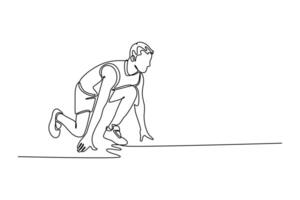 confident man in starting position ready for running. Male athlete practicing speed running marathon on a race for competition vector