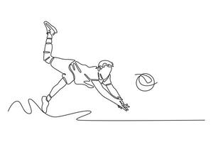 Continuous one line drawing male volleyball player is practicing and digging a ball. He is training very hard with his team in national competition. Single line draw design graphic illustration vector