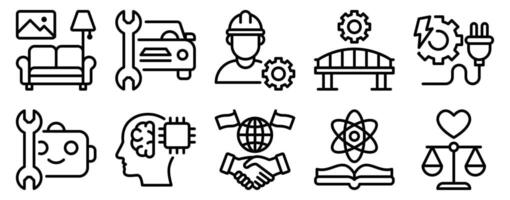 Education Topics Icon Set Line Style Collection representing academic subjects and learning themes suitable for schools online courses and educational content platforms vector