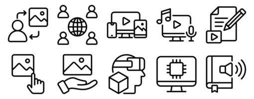 New Media Icon Set Line Style Collection representing digital content and modern communication channels suitable for media platforms creative industries and online marketing strategies vector