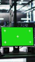 Vertical Data center green screen chroma key computer systems controlling network resources through AI visualization and node tree programming software that map infrastructure connections video