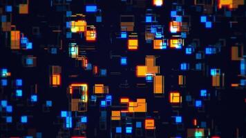 Bright vibrant abstract background with a pattern of flashing amber and blue neon colored lights. Full HD and looping animation. video