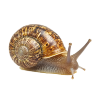 Close-up of a snail with intricate shell patterns. png
