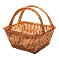 Empty Rectangular Wicker Basket with Handles Against Transparent Background png