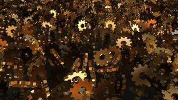 Exclusive, Beautiful Template, Brass Gears in Chaotic Rotation, Colors, Background, Unique Design, Reflection video