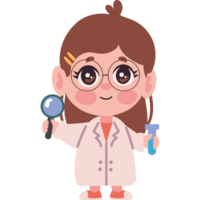 scientist girl with magnifier isolated png