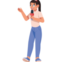young journalist woman holding microphone isolated png