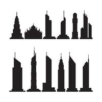 A collection of building silhouettes against a white background vector