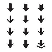 Silhouetted down arrow icon set displayed on white background vector