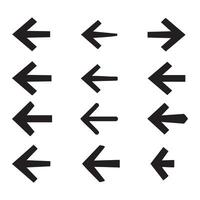 Silhouetted left arrow icons displayed on a clean white background vector