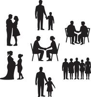 Black Silhouette Icon Set of Family and Relationship Themes in Minimalist Flat Design vector