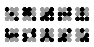 Dot grid icon, abstract tech logo. Circle points shape integrates science pattern with innovation network . Liquid metaball flows into blob drops, medical data design. Nanocore concept vector