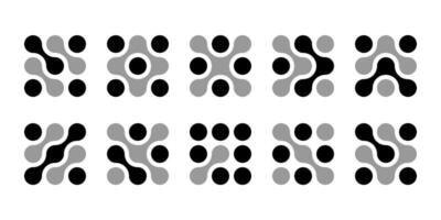 Dot connect icon, abstract tech logo. Diagonal circle shape integrates science pattern with innovation network . Liquid metaball flows into blob drops, medical data design. Nanocore concept vector